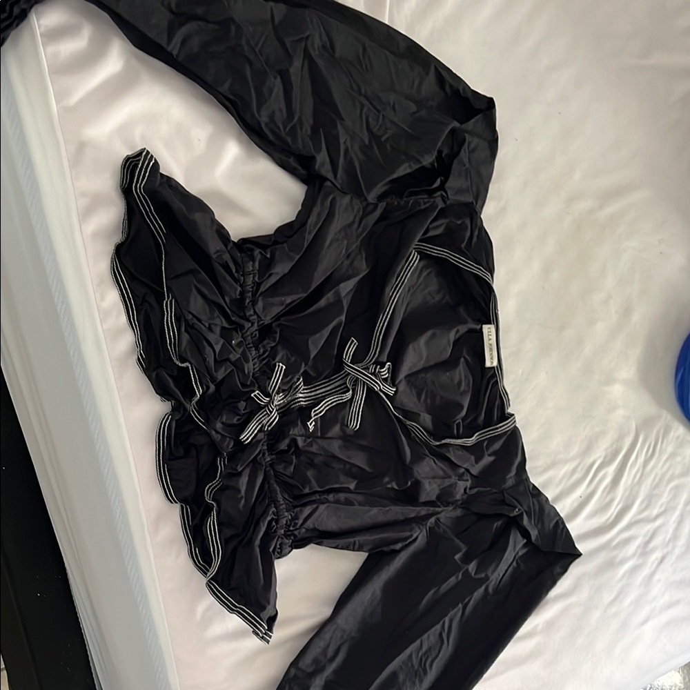 Ulla Johnson Black Blouse with White Stitching